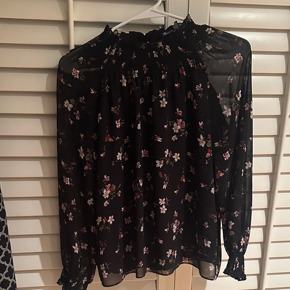 Madewell Black Floral Sheer Blouse